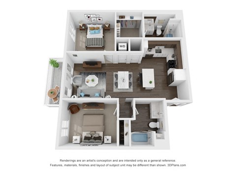 Floor plan for 2 beds, 2 baths, 972 sqft